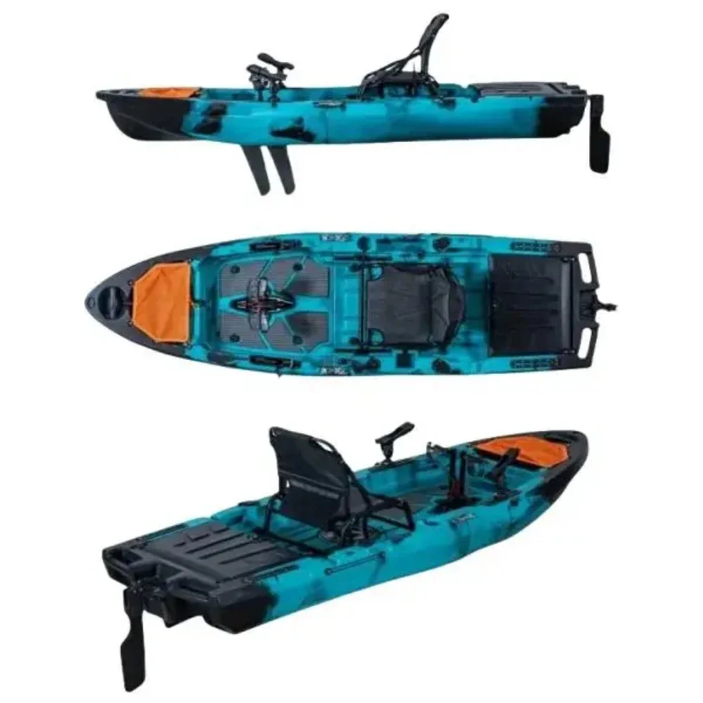 HTPE 1 Person Two Section Modular Kayak Detachable 2 Pieces Easy Transport Storage with Fin Pedal for Water Adventure Fishing
