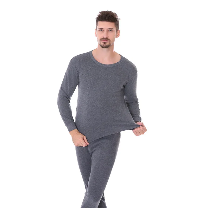 Men Padded and Thickened Thermal Underwear Set of Autumn Clothes and Trousers Slim Bottoming Winter Set of Large Size Round Neck