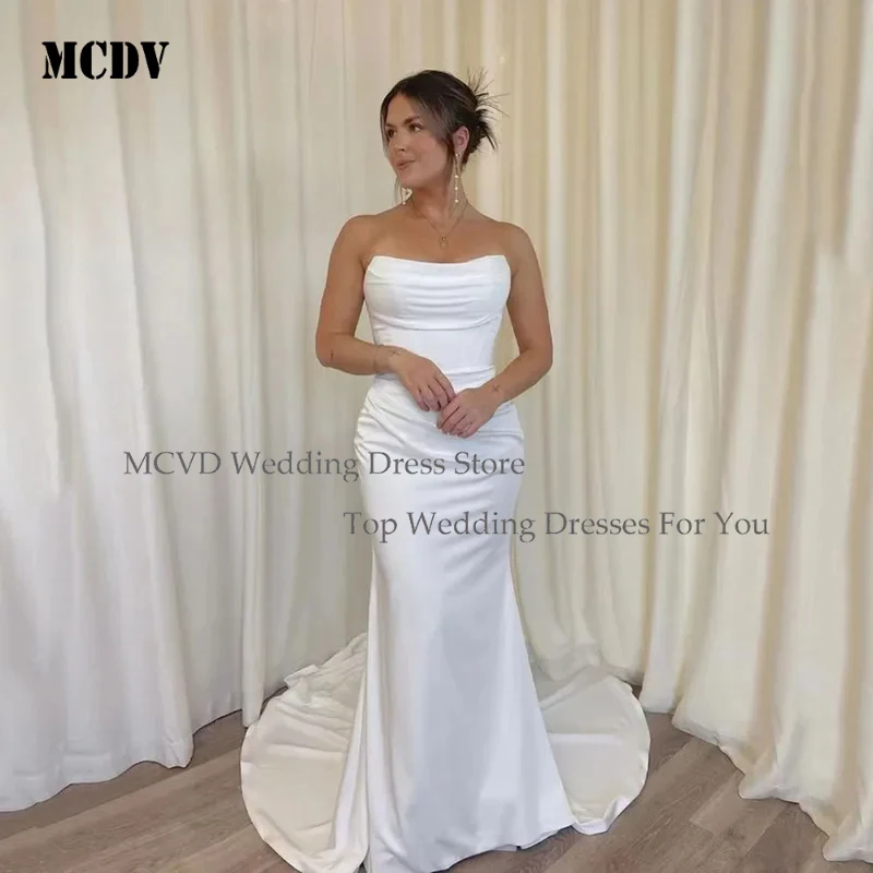 

MCDV 2024 Mermaid Wedding Dresses Sweetheart Neckline Pleated Skirt Court Train Zip Back Bridal Gowns Simple Elegant Bride Dress