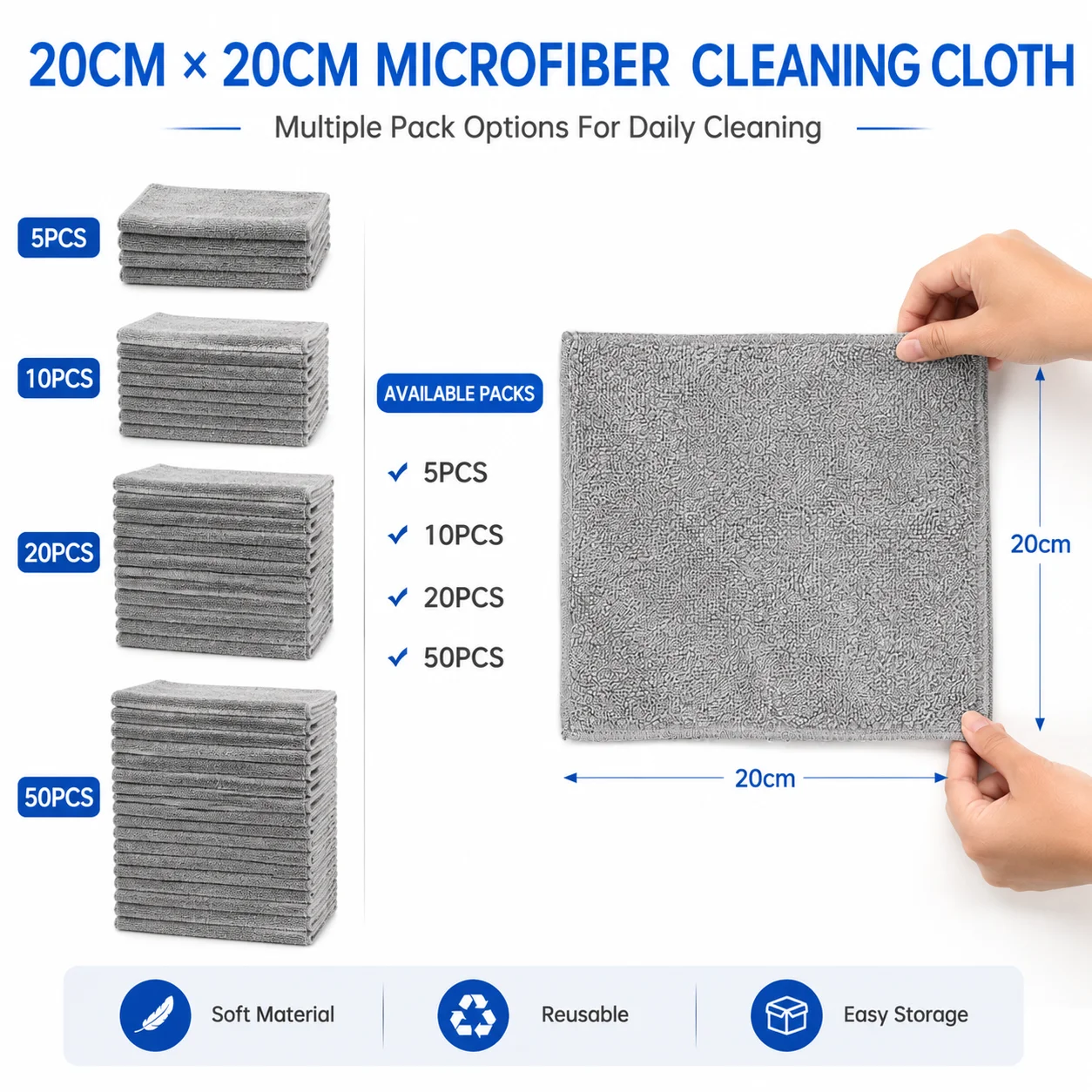 Paños de Limpieza de Microfibra Suaves y Sin Pelusa, Reutilizables para Interiores de Automóviles, Vidrio, Cocina y Hogar - 5/10/20/50 Piezas