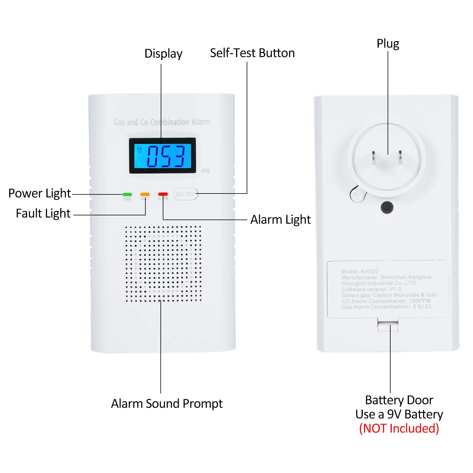 2in1 Gas Detector Carbon Monoxide Natural Gas Detector Combination Co Monoxide Propane LPG Gas Detector for Kitchen Home