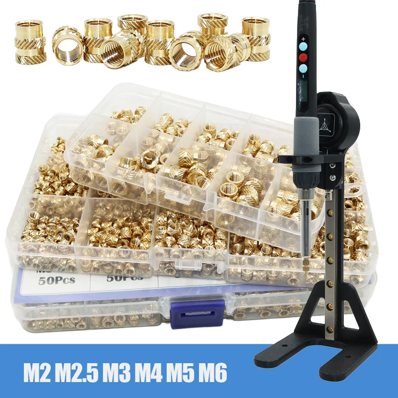 Heat Set Thread Insert Tool Kit M2 M2.5 M3 M4 M5 M6 Brass Hot Melt Insertion Nuts Soldering Iron for Plastic Printing 3D Machine