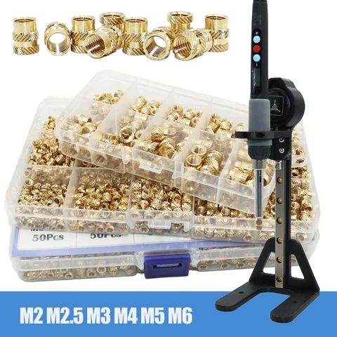 Heat Set Thread Insert Tool Kit M2 M2.5 M3 M4 M5 M6 Brass Hot Melt Insertion Nuts Soldering Iron for Plastic Printing 3D Machine