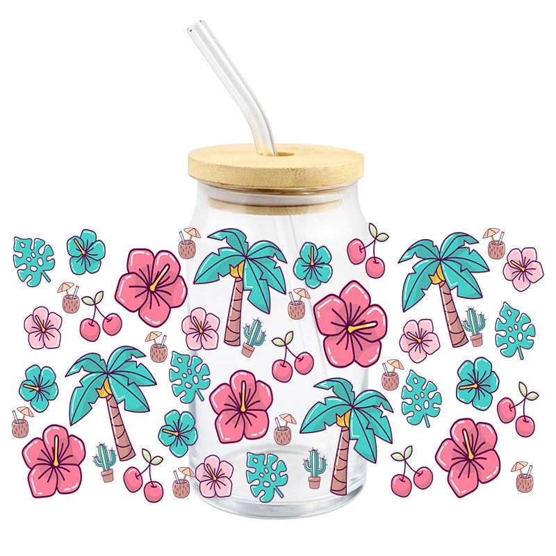 Flower 16oz Cup Wrap Sticker 3D UV DTF Transfer Stickers Waterproof Tumbler wraps transfers Decals Custom Logo