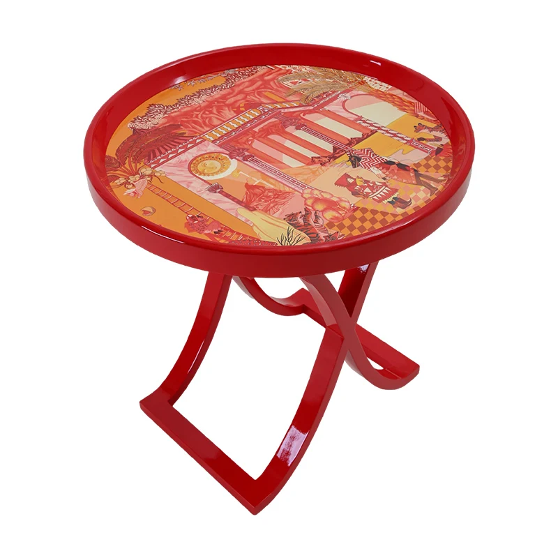 Zebra painted tea side table, art lacquered wood new Chinese French living room decoration