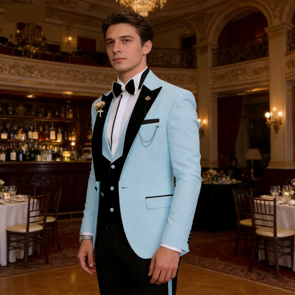 

3 Piece Men's Casual Business Tuxedo Slim Fit Groomsmen Best Man Smoking Wedding Dance plus Size Suit Set