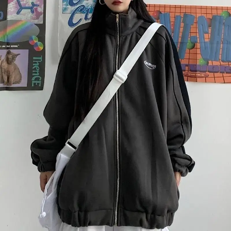 Female Oversize Couple Clothes Korean Harajuku Goth Zip Up Hoodies Streetwear Women Fleece Long Sleeve Zipper Sweatshirt