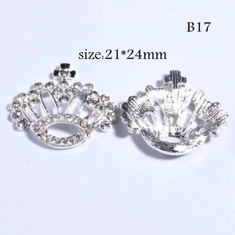 10 STKS 21*24 MM Vintage Mode Kroon Strass Knoppen Voor Kleding Schoenen Decoratie Zilveren Kristallen Knoppen Voor Bruiloft