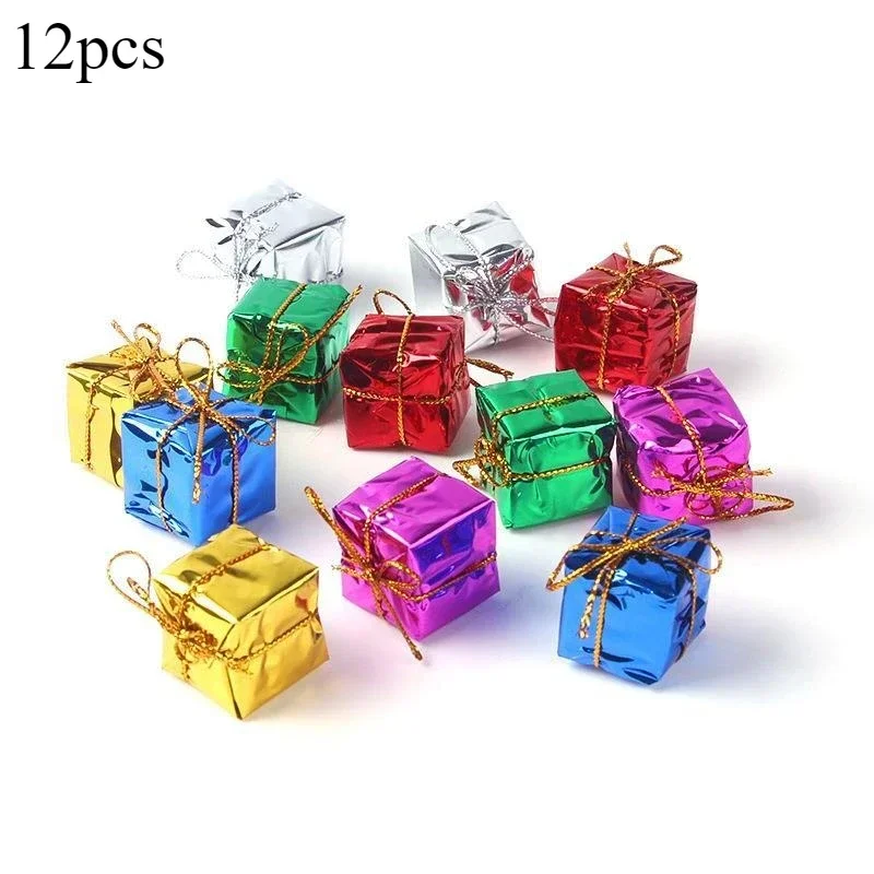 12pcs Mini Gift Boxes Christmas Tree Pendant & Drop Ornaments Colorful Square Foam Box Ornaments New Year Party Decors Wholesale