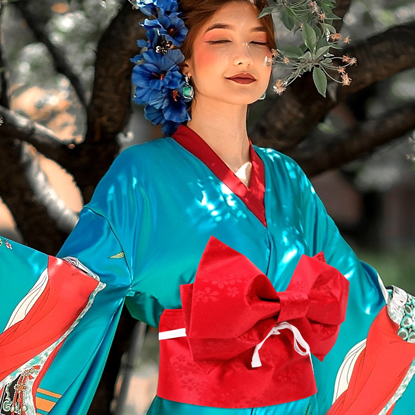 1 個日本の着物ウエストベルト伝統的なヴィンテージパターンの弓アクセサリー女性のための軽量ポータブルファッショナブルなパーティーウェア