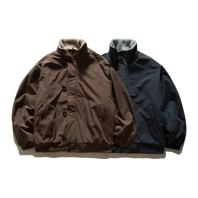 

Зимняя внутренняя ветровка из овечьей шерсти, мужская японская корейская уличная одежда, модная свободная повседневная парка-карго, куртка, верхняя одежда, пальто