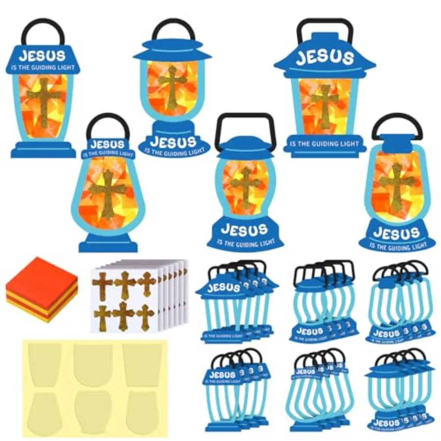 

24 Sets Religious 2026 VBS Cross Crafts Jesus Lights The Way Tissue Sign VBS Illumination Theme Cross Craft DIY Jesus Light Rel
