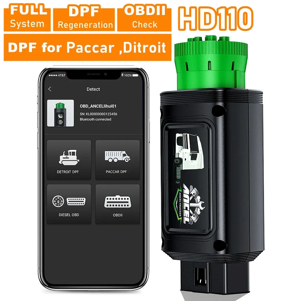 

Bluetooth Diesel Heavy Duty Truck Scanner 9/12 Pin ANCEL HD110 All System DPF Regen for Detroit Paccar Diagnostic Scan Tool