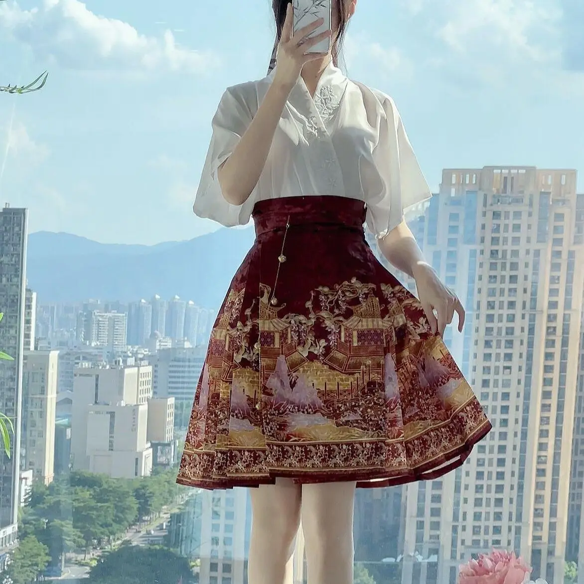 

Brand New Half Skirt Fashionable High-waisted Laceup Printed Retro Simple Spring Street Summer Women Beautiful