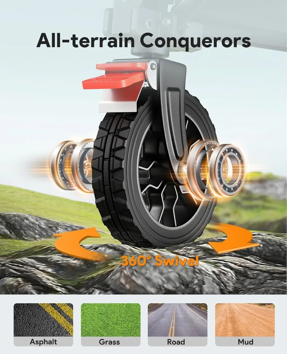 Wózek składany o udźwigu 150 kg, koła terenowe z hamulcami do kempingu, zakupów i sportów