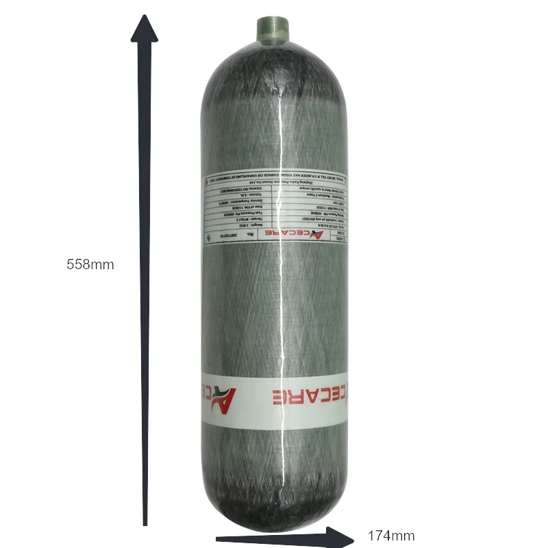 ACECARE 4500Psi 300Bar 30Mpa 9LCE Carbon Fiber Cylinder HPA Tank High Presssure Gas Cylinder for Diving Hunting M18*1.5