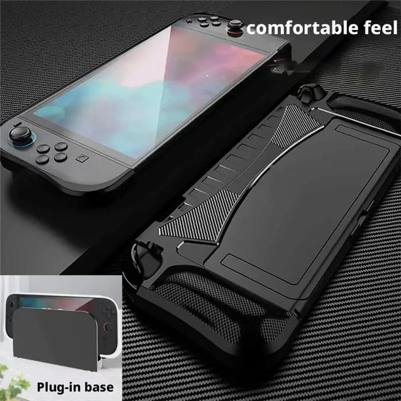 A33T For Switch 2 TPU Armored Game Console Protective Case with Storage Cartridge Anti-Drop Soft Shell Black