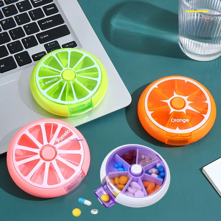 1PC Portable Pill Box Weekly Rotating Split Fruit Points Drug Carry With You Mini Medicine Boxs Medicine Travel Pillbox 알약 케이스