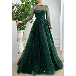 Jessica Green Wedding Dress Luxury Sequined Long Sleeves Elegant Prom Dresses Tulle A-Shape فساتين سهرة Vestidos De Fiesta