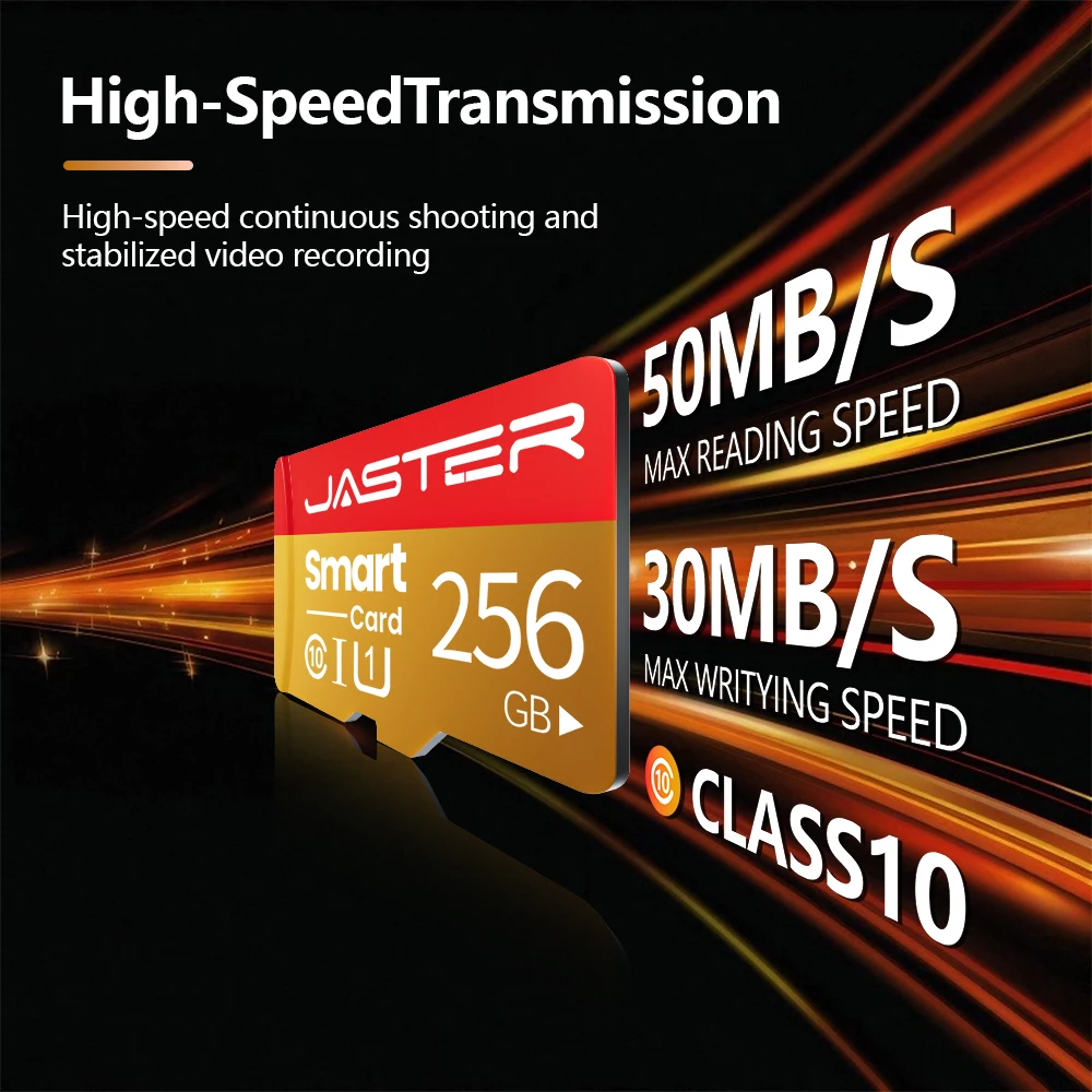 JASTER TF Card 64G 128GB 256GB Memory Card High Speed With Adapter A1 U1 Class 10 V10 For Phone/Camera/Dash And More Device
