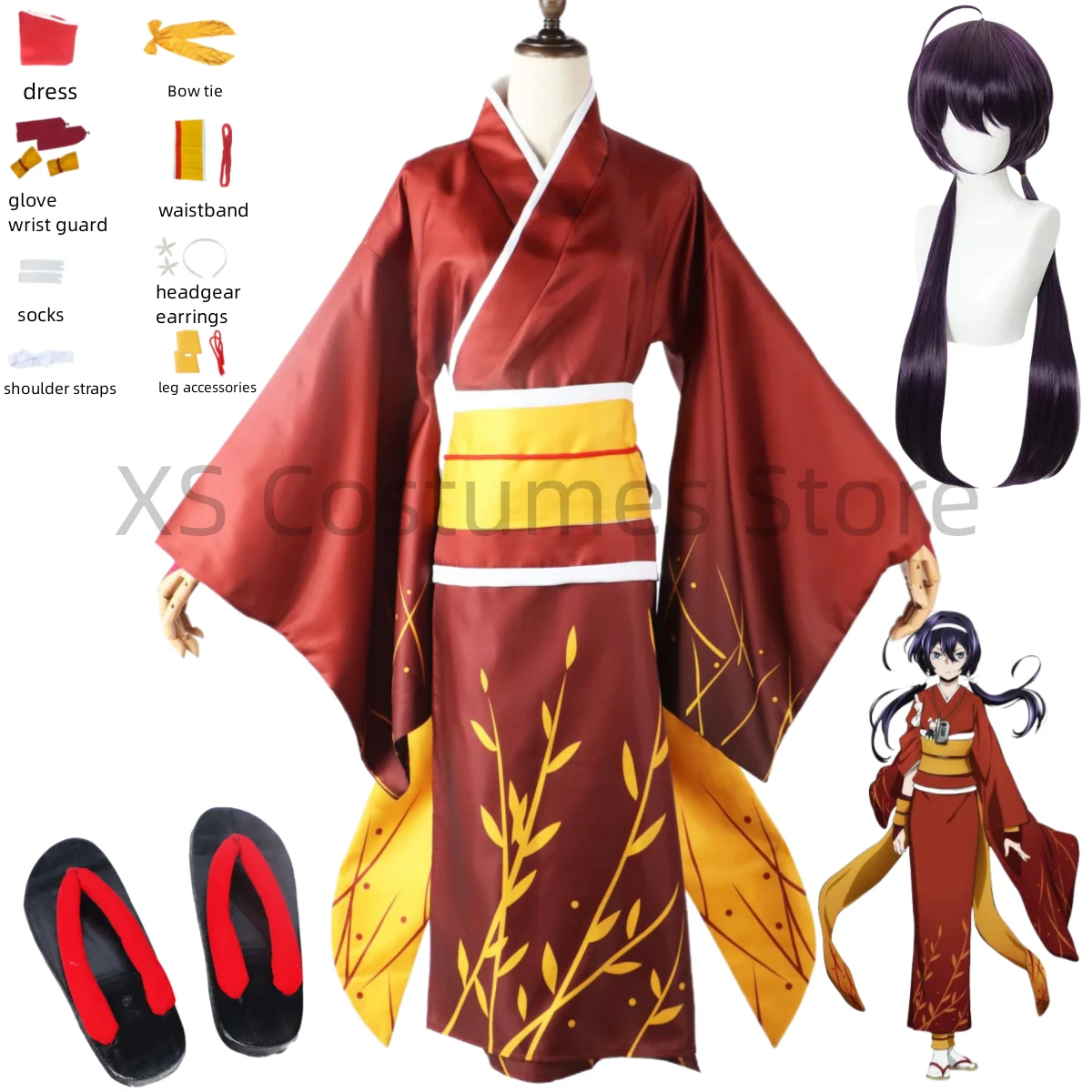 Anime Izumi Kyouka Cosplay Costume Wig Clogs Kimono Sexy Uniform Set