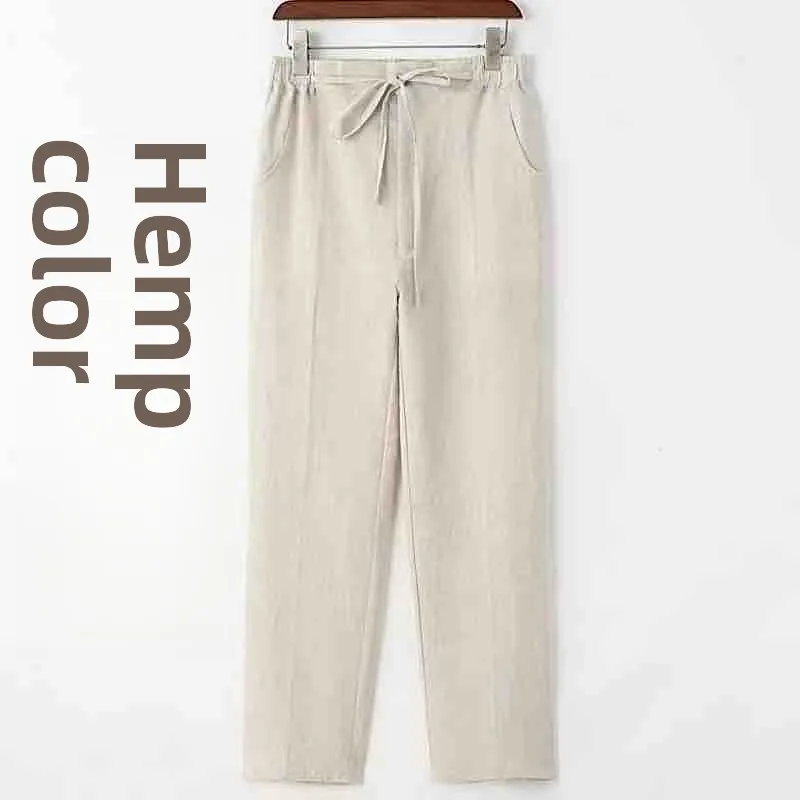 

Японские льняные брюки свободного кроя в стиле ретро, мужские тонкие прямые повседневные хлопковые льняные брюки, летняя мода, городской отдых