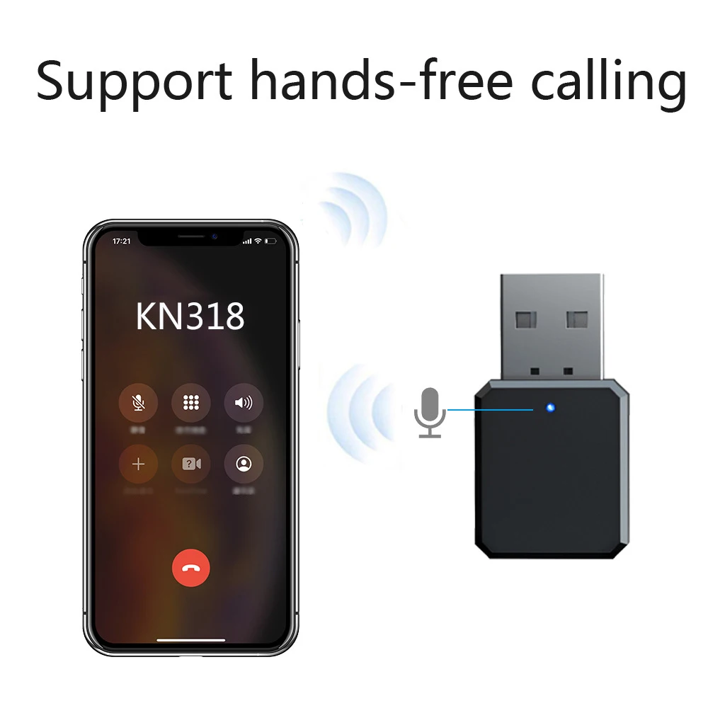 KN318 Bluetooth 5.1 Audio Receiver Dual Output AUX USB Stereo Car Hands-free Call Wireless Adapter Video Receiver Audio Adapter