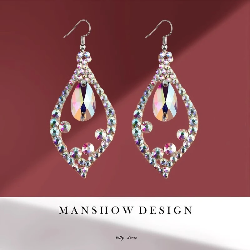 

Customized Belly Dance Earrings Performance Competition Double Sided Diamond Silver Hook Oriental Latin Versatile Accessories