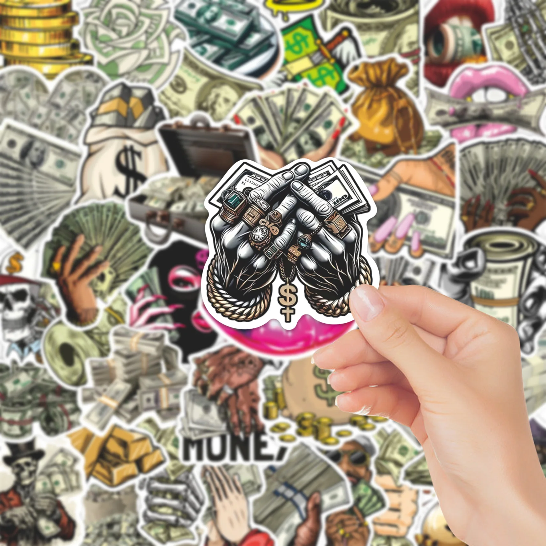 50 pièces dessin animé Dollar signe rétro argent Graffiti autocollant bricolage décoration PVC étanche Skateboard cahier Graffiti jouet