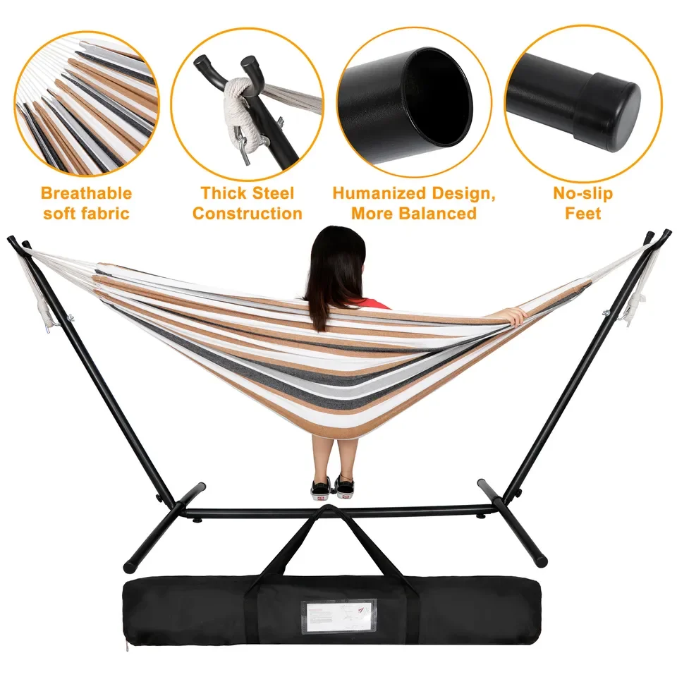 2024 Folding Tube Portable Garden Hammocks Beach Full Set With Stand Foldable Frame Support Included Camping Only Double Sunbed