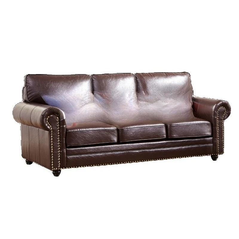 

Retro leather sofa first layer cowhide large and small apartment household living room one-character straight row brown sofa