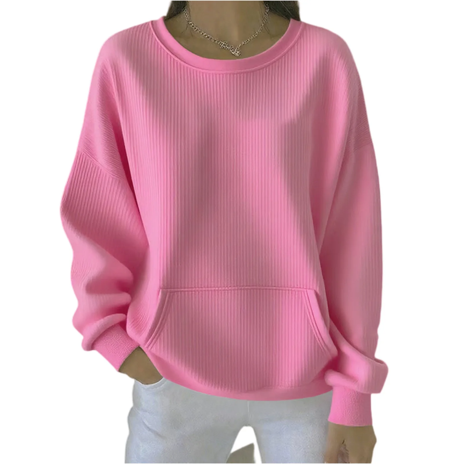 Dames los comfortabel casual en modieus ronde hals effen kleur lange mouwen sweatshirt dameskleding tops voor dames