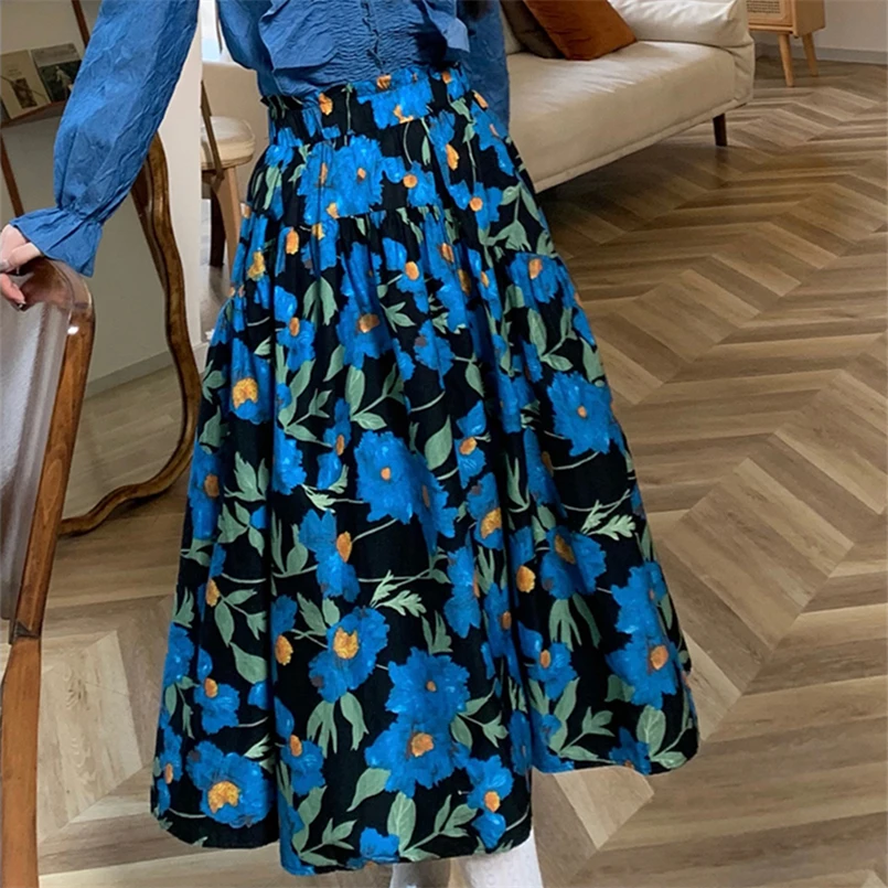 

Korean Style High Waist Long Skirts for Women Fashion 2025 Summer Print A-Line Cotton Skirt Women's Vintage Elegant Chic Skirts