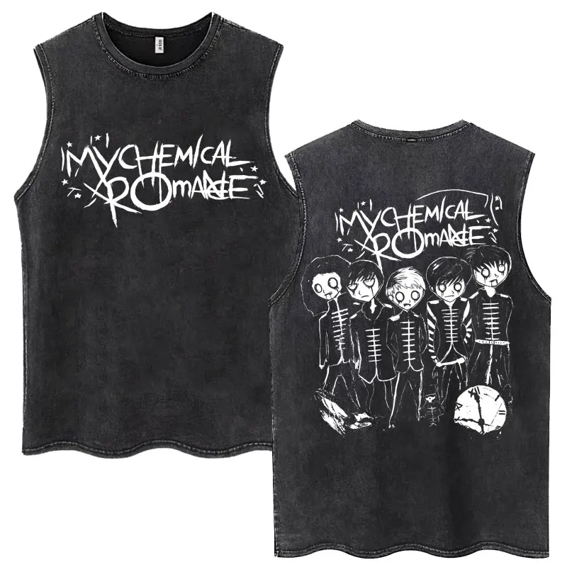 Men's Vintage Washed My Chemical Romance Graphic Sleeveless Tank Top Three Cheers For Sweet Revenge Print Gym Workout Vest - Image 3