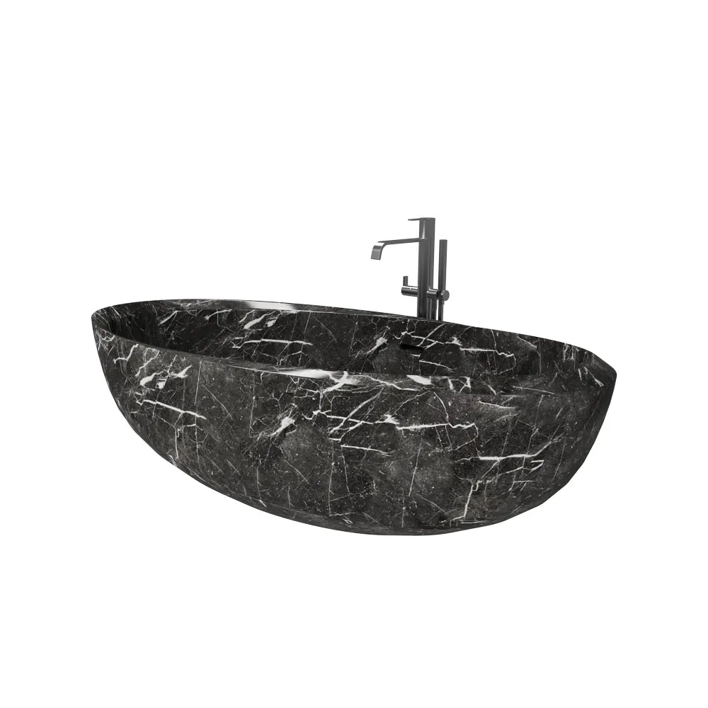 HZX Factory Nero Marquina Marble Nature Polished Stone Soaptub Whirlpool Massage and Soaking Bathroom Shower Bathtub for Villas