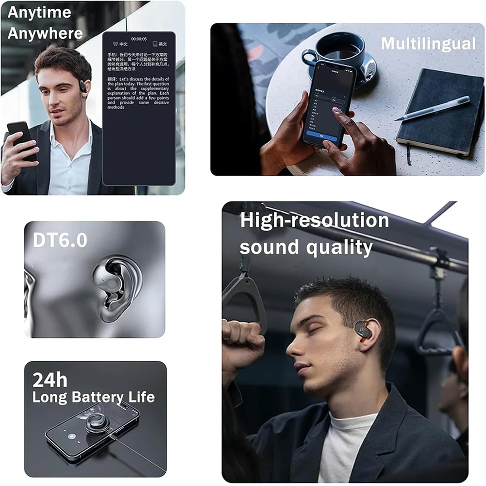 Auriculares de interpretación simultánea, compatibles con Bluetooth 5,0, auriculares inalámbricos abiertos, compatibles con 144 idiomas para viajeros