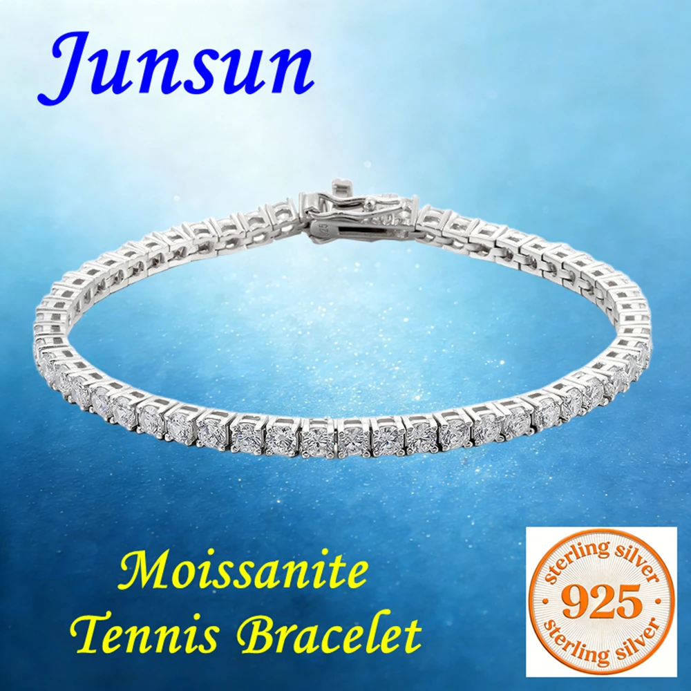 

Junsun 3mm to 6.5mm Moissanite Diamond Tennis Bracetlet for Women Men S925 Sterling Silver Fine Jewelry for Wife Husband