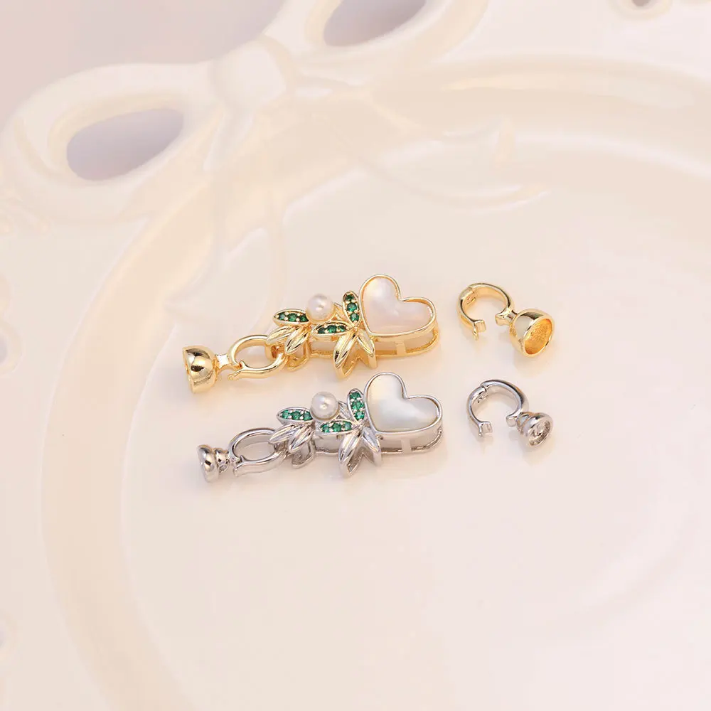 1 Piece Copper Gold-plated Shell Love-finishing Button DIY Pearl Necklace Connection Buckle Accessories Jewelry Making Materials