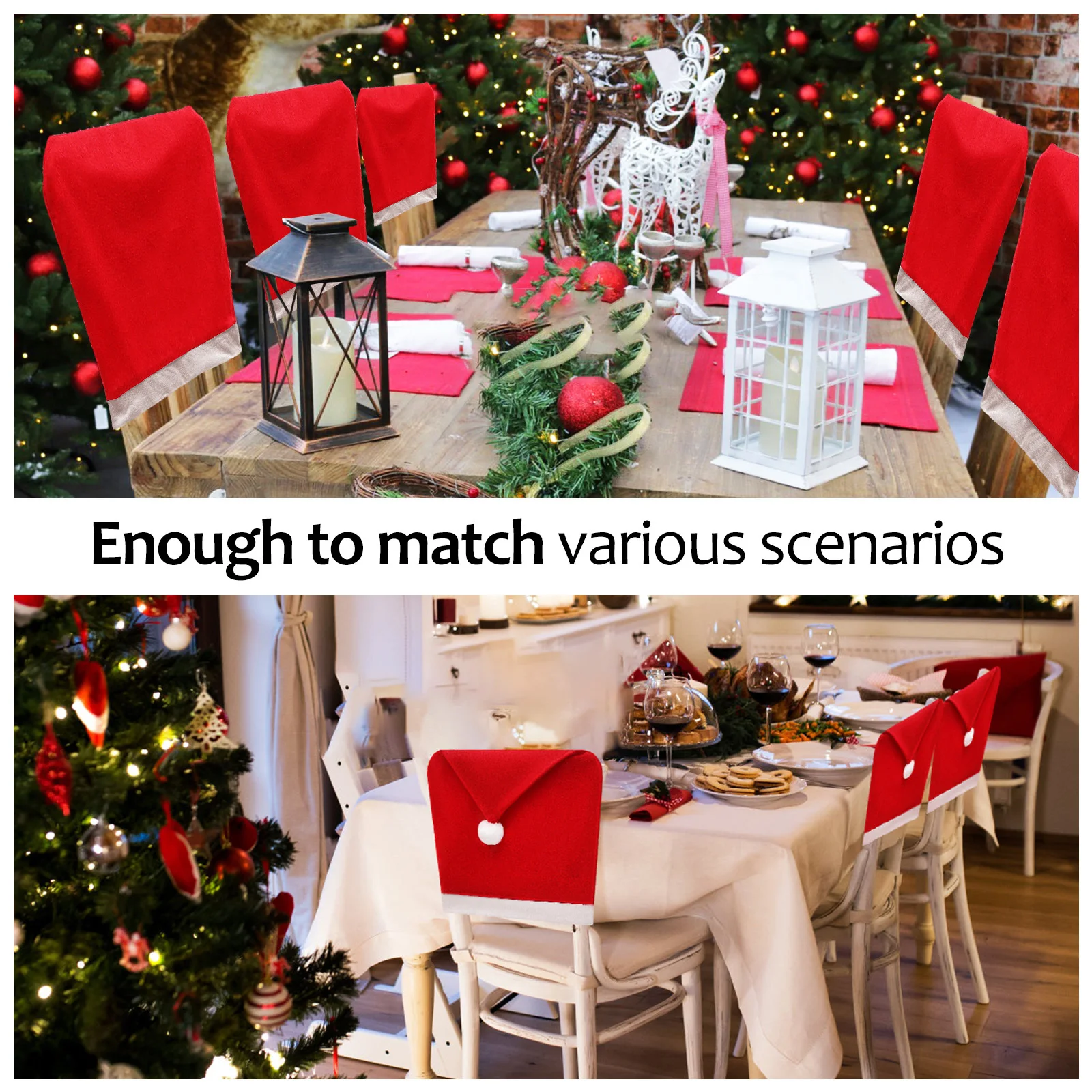 

10Pcs Christmas Chair Covers Santa Hat Design Chair Back Covers Party Decorations Dining Room Slipcovers Indoor Holiday Supplies