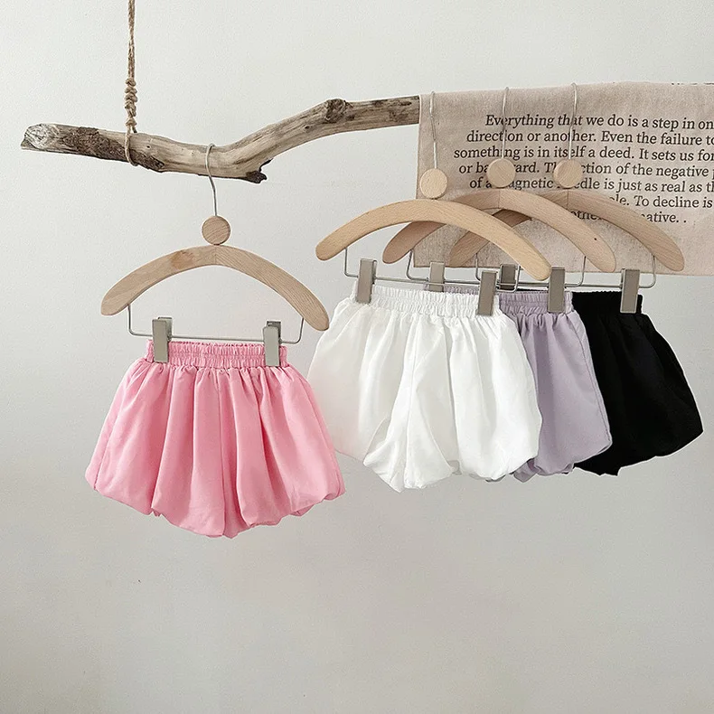 Girls' Flower Bud Shorts Summer New Style Girls' Baby Shorts Casual and Comfortable Baby Solid Color Lantern Pants
