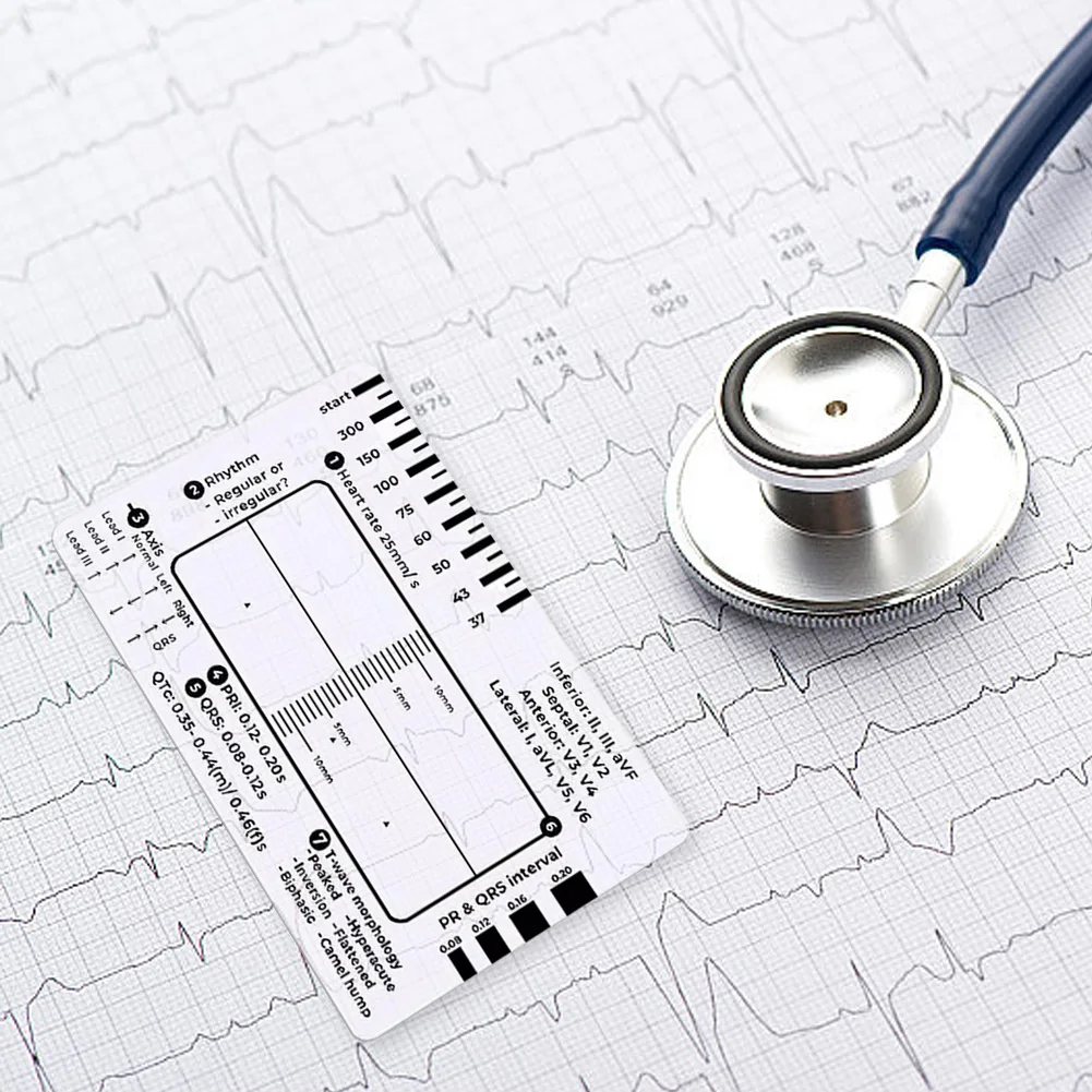 Ecg Regla de 7 pasos Ecg/ekg Tarjeta de regla de 7 pasos, calibrador portátil de bolsillo Ecg Ekg con herramienta de evaluación de funda protectora