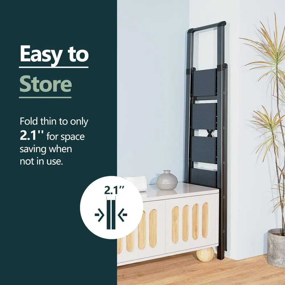 10 Fuß große leichte faltbare Leiter mit rutschfesten Stufen, Sicherheitsgeländer, ideal für den Heim- und Außenbereich, 300 Pfund Tragkraft – Schwarz