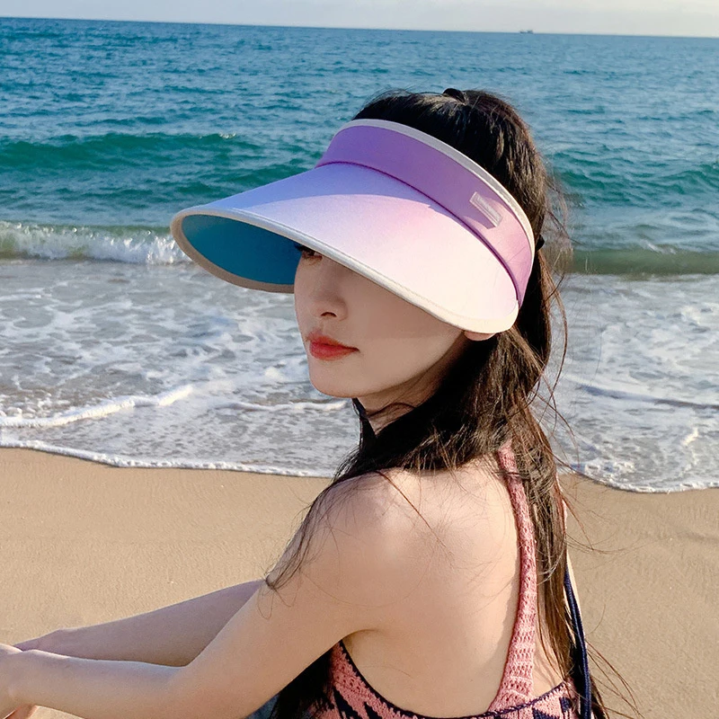 New Summer Empty Top Sun Hat Anti Uv Female Outdoor Visor Cap Casual Shade Hat Gradient Wide Large Brim Beach Sunhat Lady