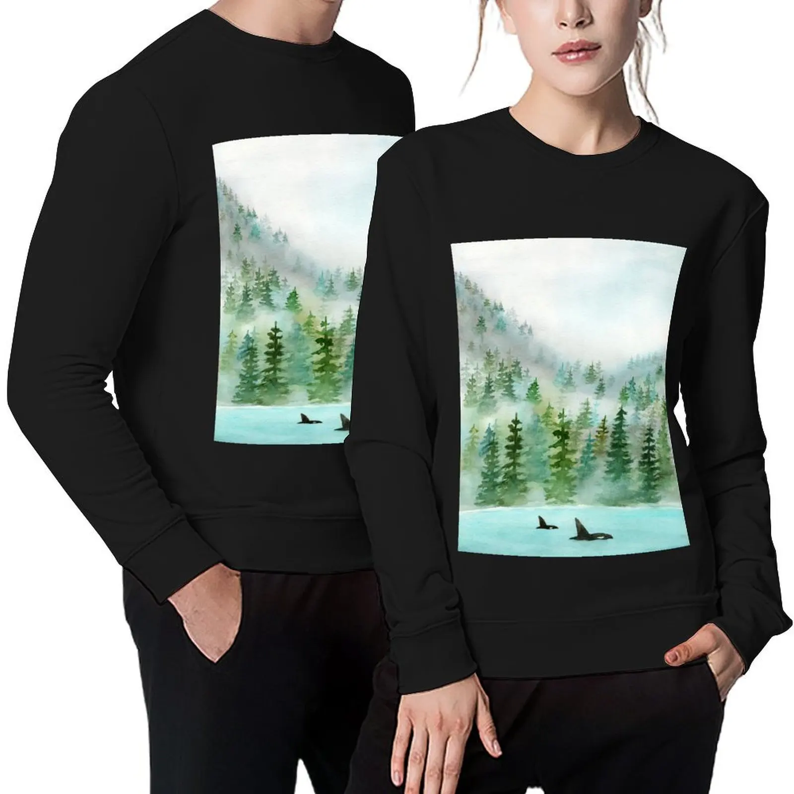 

Pinetrees and Orcas Pullover tracksuit men graphic t shirts men mens clothing anime clothes sweatshirt