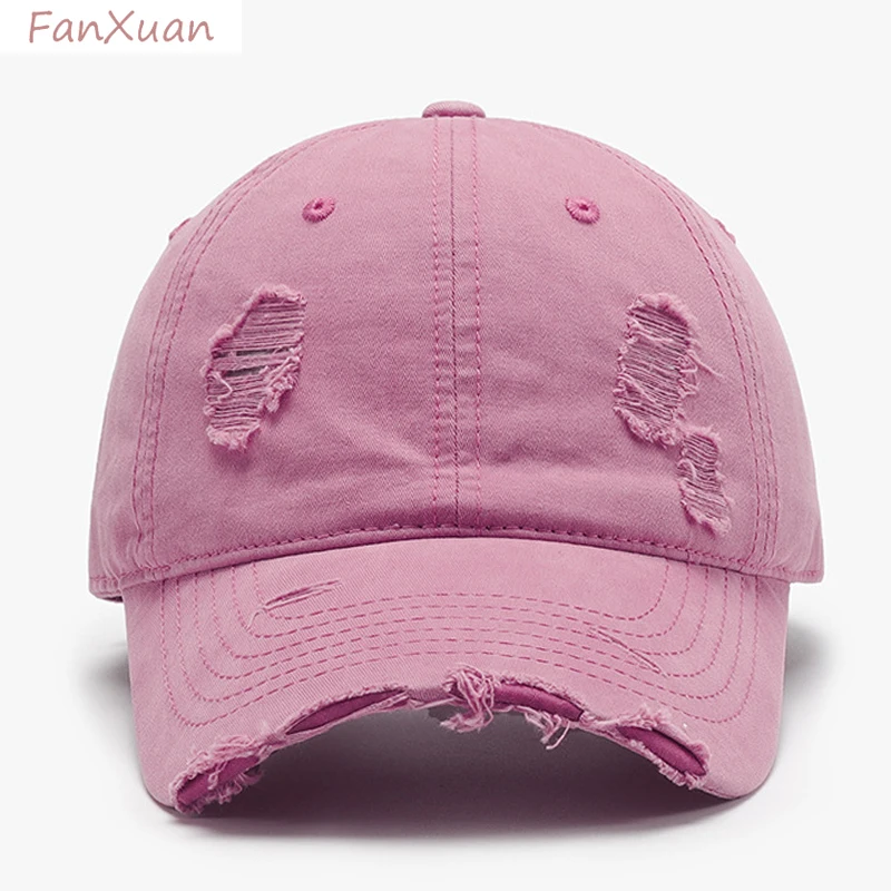 

good quality cotton baseball cap for women men vintage distressed ripped soft top spring summer cap solid color