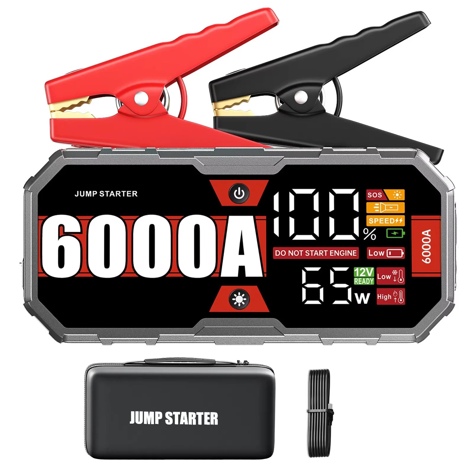 Car 6000A Portable Jump Starter With Power Bank Fast Charge PD65W 12V Auto Battery Charger Booster Starting Device