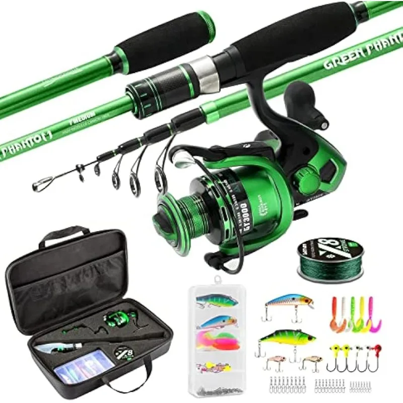 

Ghosthorn Fishing Rod and Reel Combo, Graphite Telescoping Fishing Pole Collapsible Portable Travel Kit