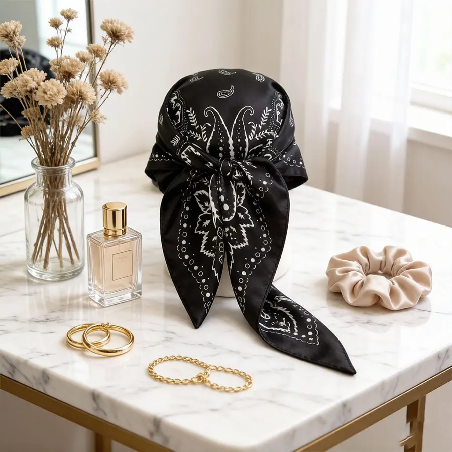 

Korean Style Satin Bandana Scarf, Paisley Print Square Scarf, Versatile Neck & Hair Scarf for Daily & Casual Wear