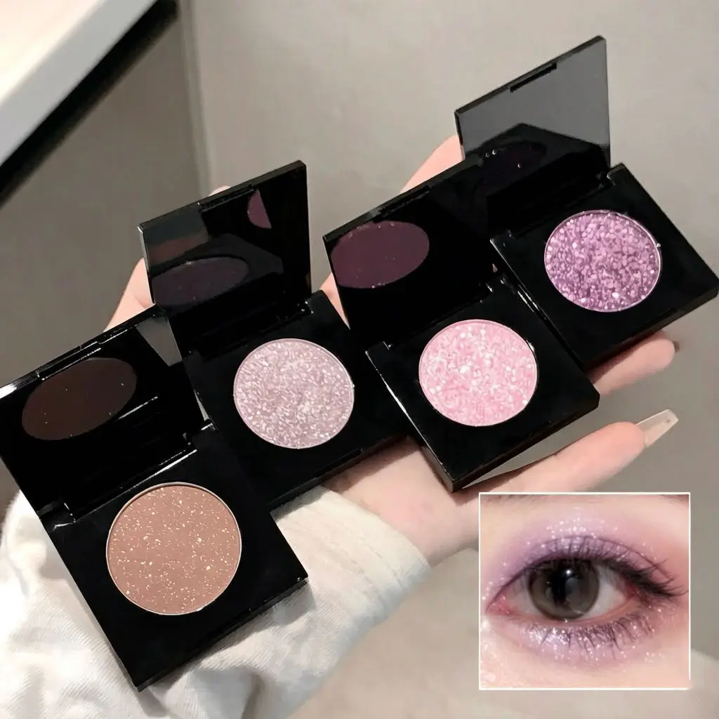 Black Square Single Eyeshadow Pan Matte Shimmer Glitter Pigmented Blendable Portable Eye Makeup Multiple Shades view 2