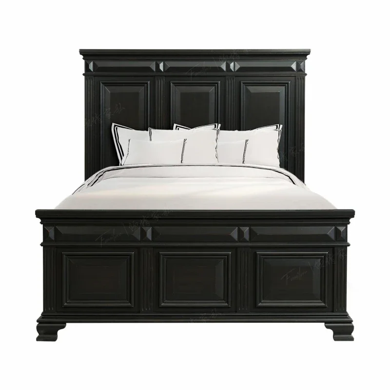 American bedroom solid wood black 1.8 meters double wedding bed, simple modern master furniture table